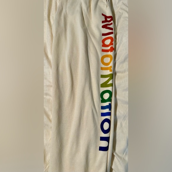 Aviator Nation LA Jolla CA Cream Sweatpants with Rainbow Logo - Picture 2 of 9